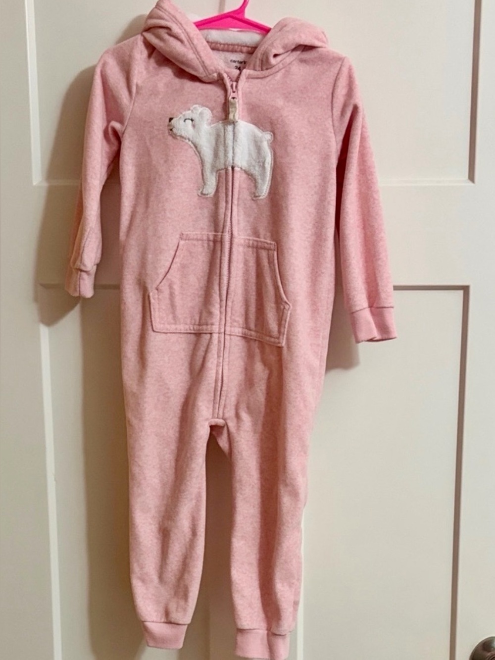 Carter's soft Pink Fleece Hooded jumpsuit